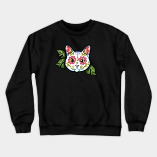 White Cat - Day of the Dead Sugar Skull Kitty Crewneck Sweatshirt